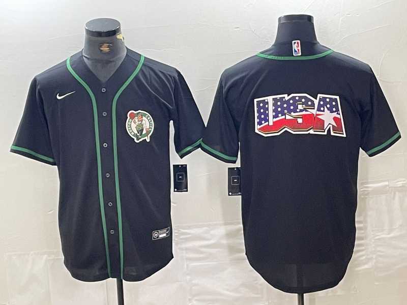 Mens Boston Celtics Black With Patch Cool Base Stitched Baseball Jerseys->->NBA Jersey